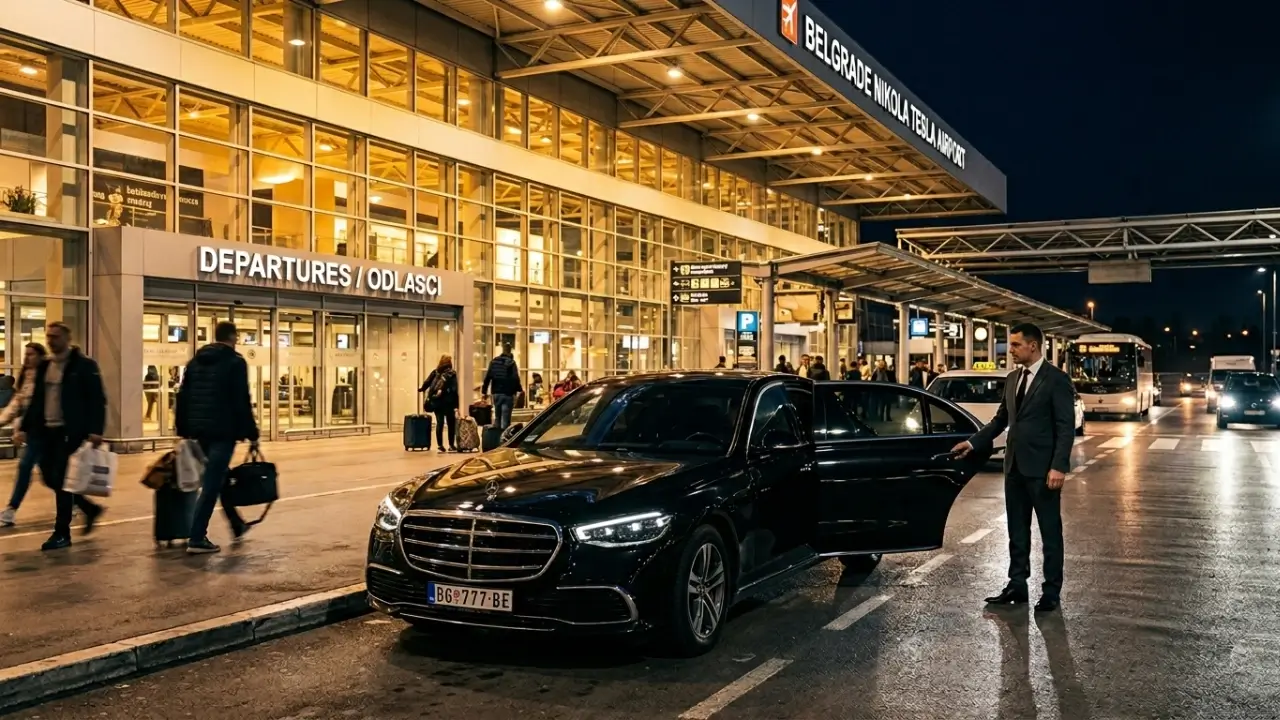 Privatni transfer Beograd — Mercedes S-Class na aerodromu Nikola Tesla