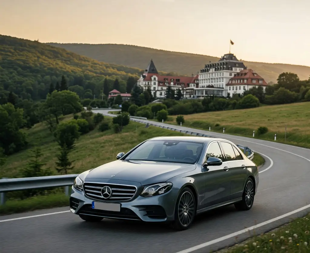 Private transfer Belgrade to Fruške Terme — black Mercedes at Fruška Gora national park, English-speaking driver, Transfers in Belgrade