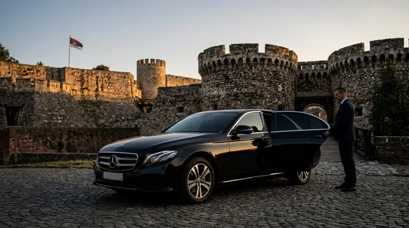 Частный тур из Белграда — Mercedes S-Class на фоне крепости Калемегдан