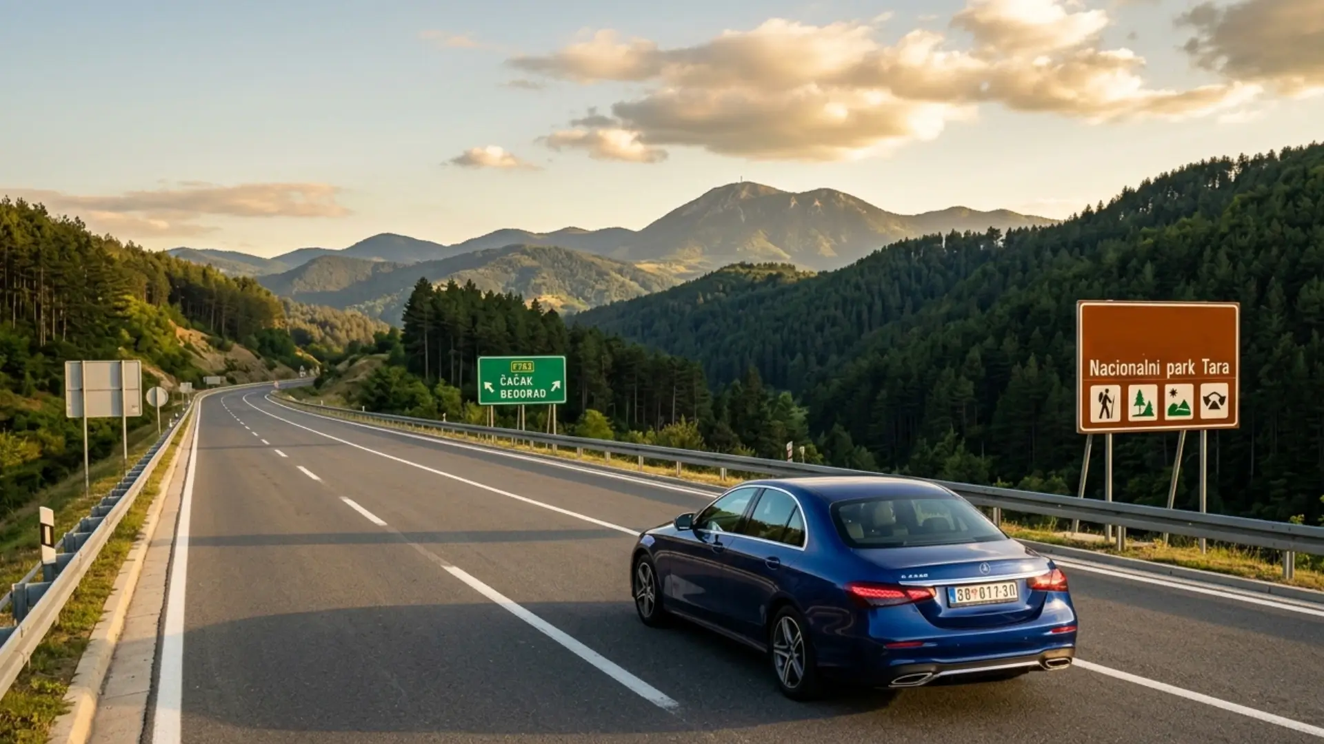 Private transfer from Belgrade to Zlatibor — mountain road with Mercedes vehicle