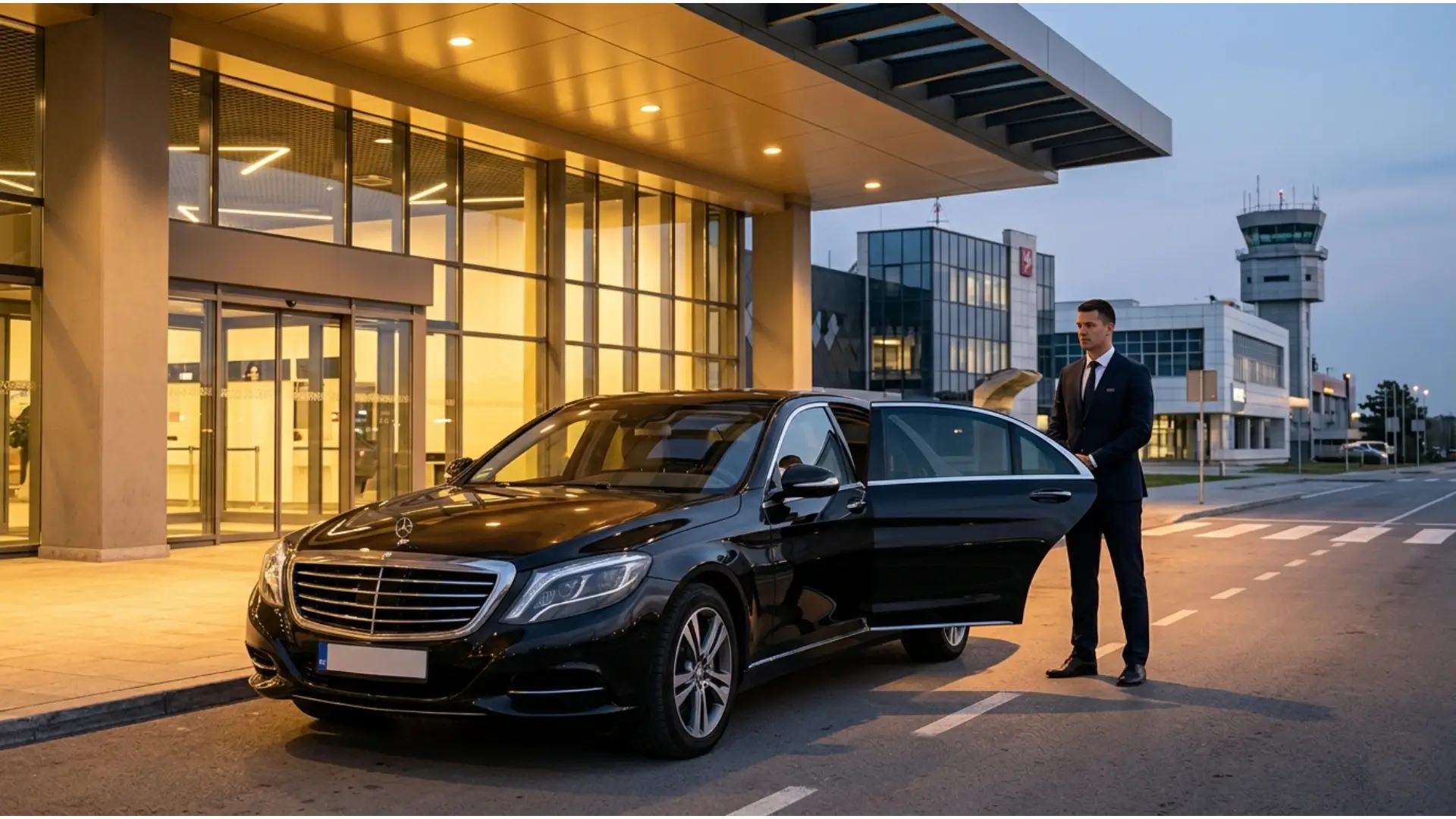Executive chauffeur Belgrade - Mercedes S-Class with professional driver at Belgrade Nikola Tesla Airport