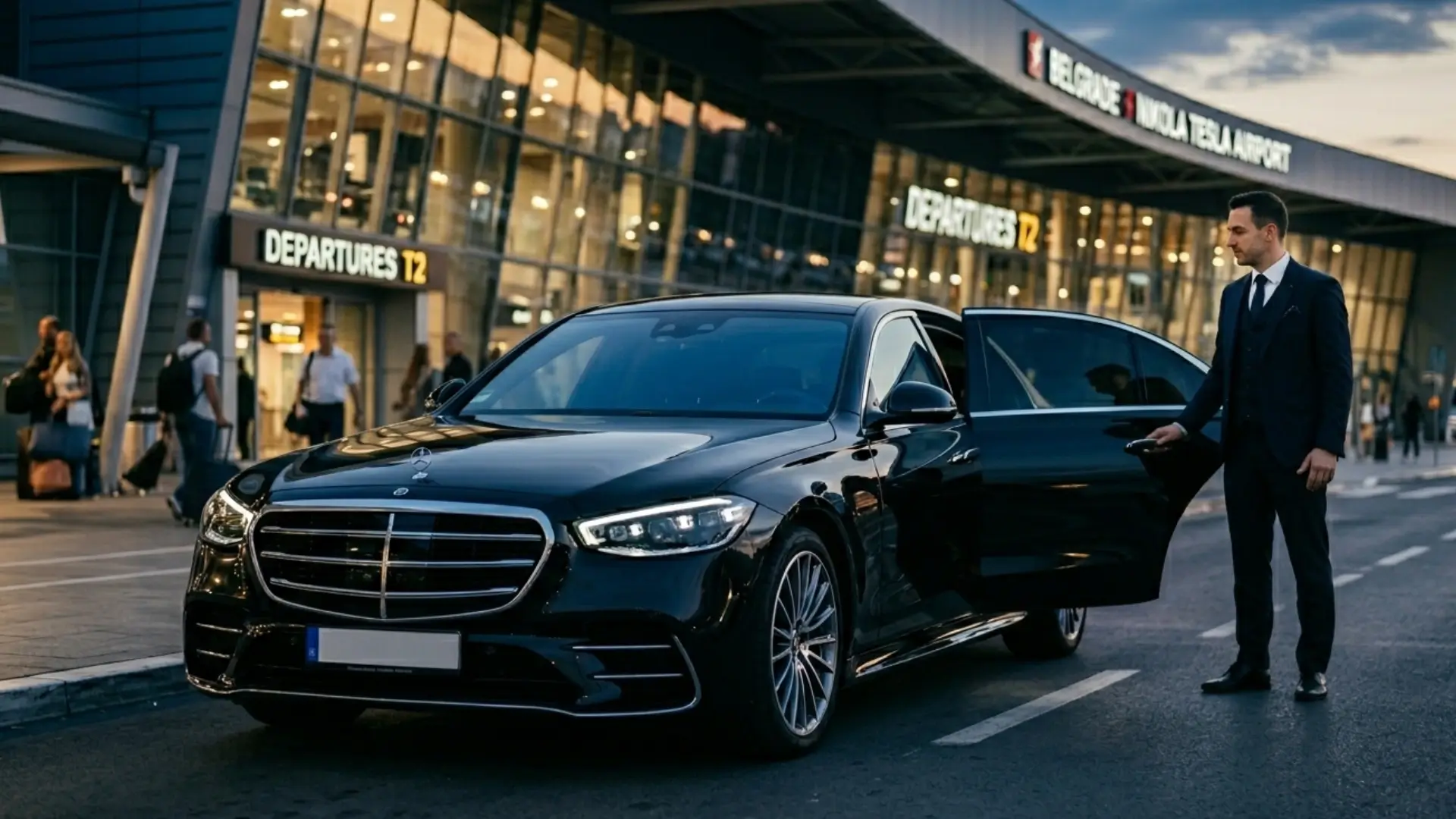 Belgrade private transfer service - licensed chauffeur with Mercedes at Nikola Tesla Airport