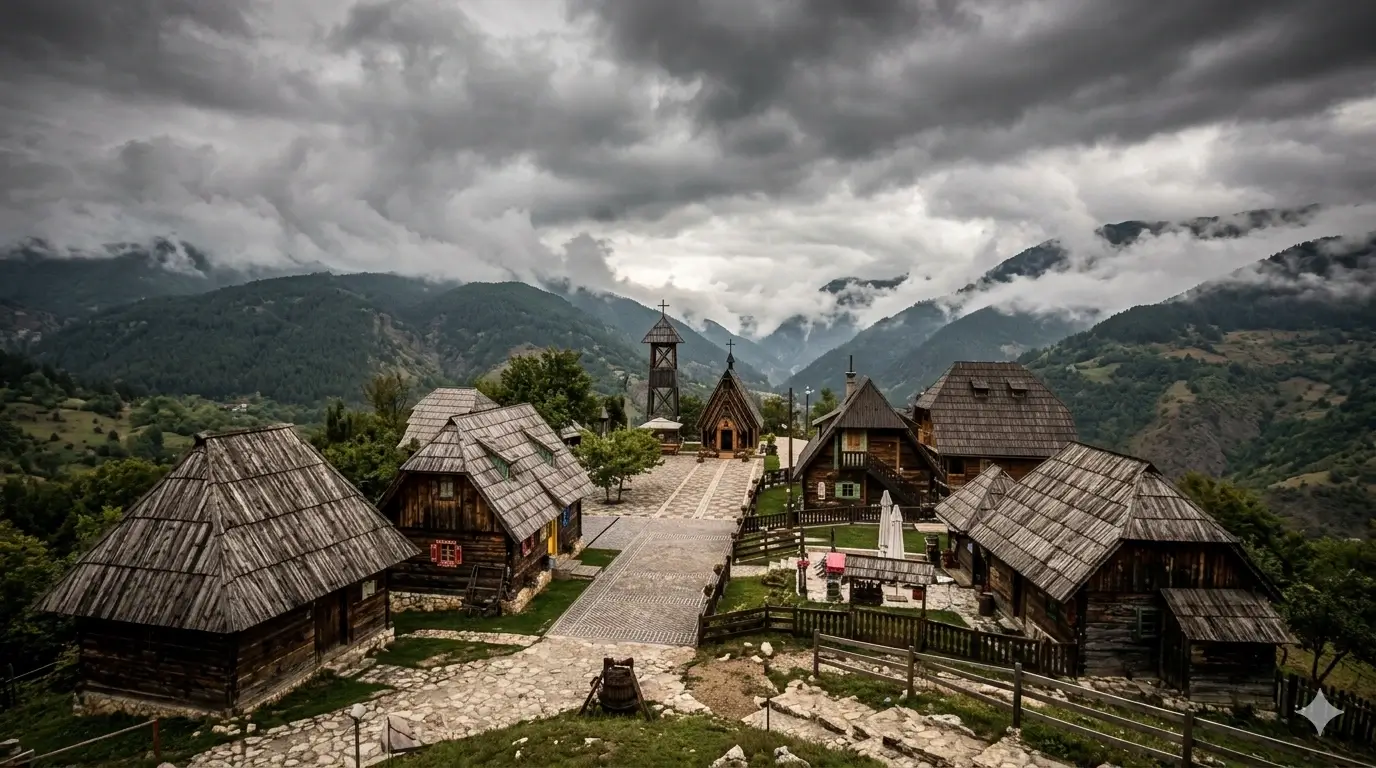 Drvengrad Küstendorf village near Zlatibor — optional stop on private transfer from Belgrade