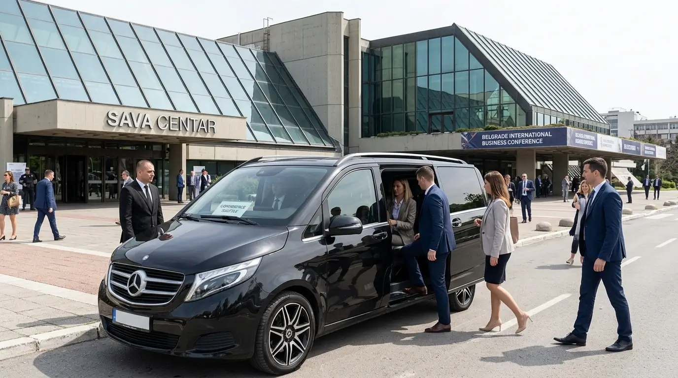 Conference group transport Belgrade - Mercedes V-Class for delegate transfers at Sava Centar and corporate venues