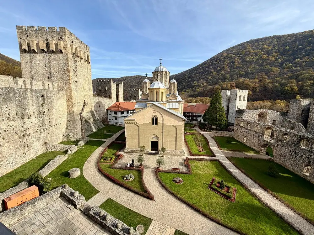 Manasija Monastery fortress walls and towers — private day trip from Belgrade