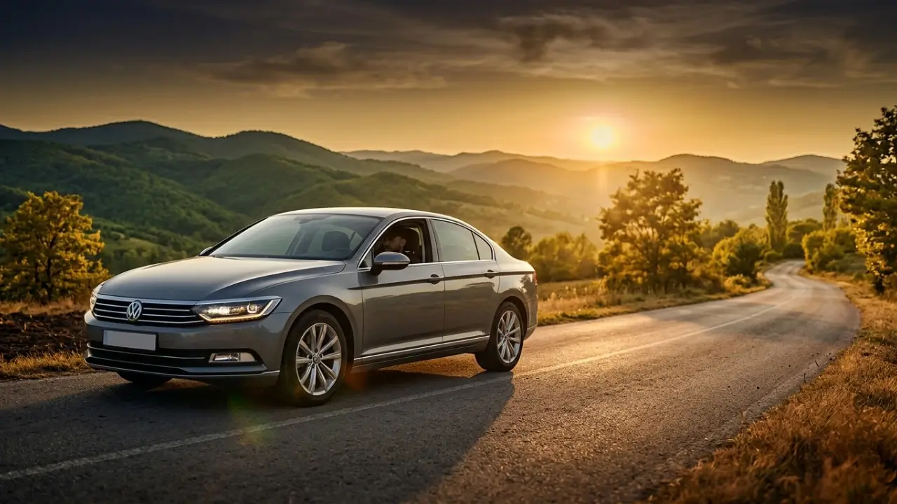 Private day tours from Belgrade — Comfort sedan car on Serbian countryside road