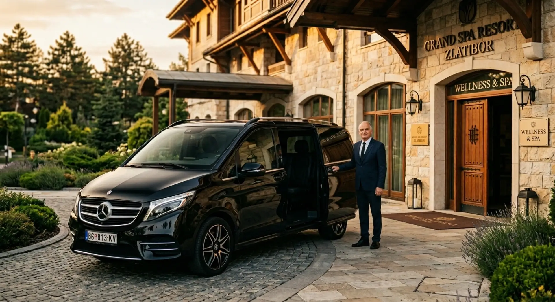 Belgrade to Vrnjačka Banja private transfer — Mercedes V-Class at thermal spa resort